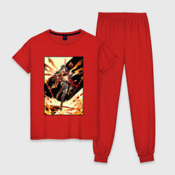 Пижама хлопковая женская Дэхья - Геншин импакт, цвет: красный