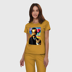 Пижама хлопковая женская Salvador Dali and cat, цвет: горчичный — фото 2