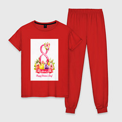 Пижама хлопковая женская Акварель женский день, цвет: красный