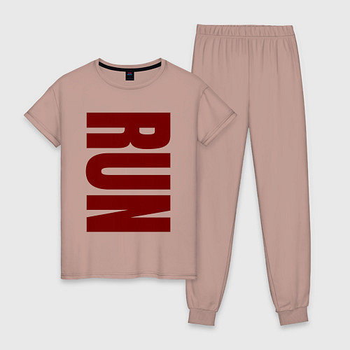 Женская пижама Run большая вертикальная надпись / Пыльно-розовый – фото 1