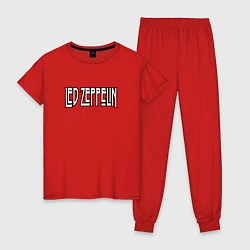 Пижама хлопковая женская Led Zeppelin логотип, цвет: красный