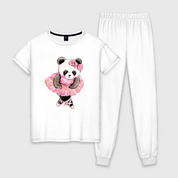 Пижама хлопковая женская Милая животная панда балерина акварель, цвет: белый
