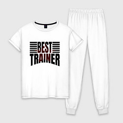 Пижама хлопковая женская Best trainer надпись с полосами, цвет: белый