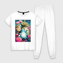 Пижама хлопковая женская Мой сосед Тоторо - живописная фантазия - нейросеть, цвет: белый
