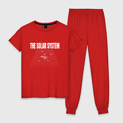 Пижама хлопковая женская Солнечная система на сетке, цвет: красный