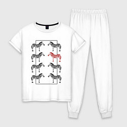 Пижама хлопковая женская Зебры в прямоугольнике минимализм, цвет: белый