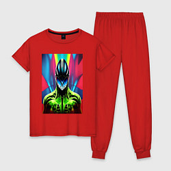 Пижама хлопковая женская Alien - neural network - neon, цвет: красный