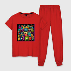 Пижама хлопковая женская Семейка монстриков, цвет: красный