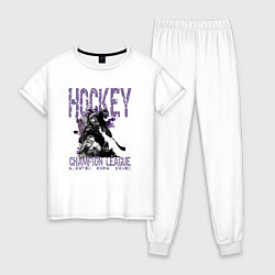 Пижама хлопковая женская Hockey жизнь на льду, цвет: белый
