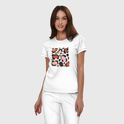 Пижама хлопковая женская Цветные леопардовые пятна, цвет: белый — фото 2