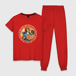 Пижама хлопковая женская Ангел с пиццей в руках, цвет: красный