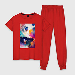 Женская пижама Абстрактный космонавт и разноцветные брызги краски
