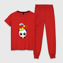 Пижама хлопковая женская Панда и радуга, цвет: красный