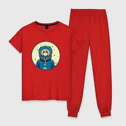 Пижама хлопковая женская Ретро обезьяна, цвет: красный