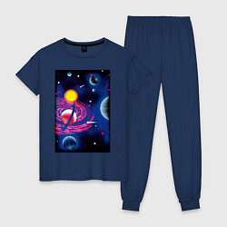 Пижама хлопковая женская Вселенная, звёзды, цвет: тёмно-синий