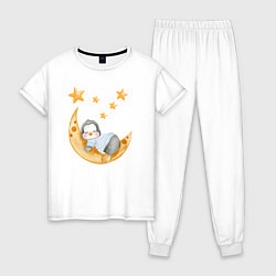 Пижама хлопковая женская Детеныш пингвина спит на Луна, цвет: белый