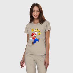 Пижама хлопковая женская Марио сбивает монетки, цвет: миндальный — фото 2