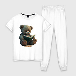 Пижама хлопковая женская Читающий медвежонок, цвет: белый