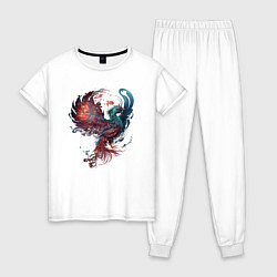 Пижама хлопковая женская Феникс в стиле тату Ирезуми, цвет: белый