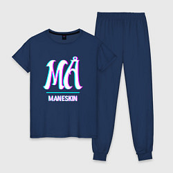 Пижама хлопковая женская Maneskin glitch rock, цвет: тёмно-синий