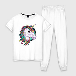 Пижама хлопковая женская Лошадь единорог, цвет: белый