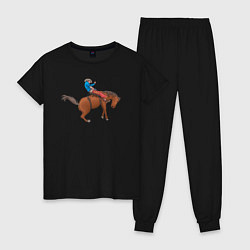 Пижама хлопковая женская Наездник и конь вместе, цвет: черный