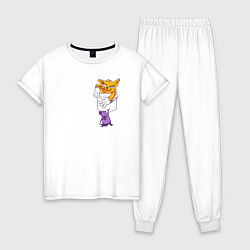 Пижама хлопковая женская Карманный кот, цвет: белый