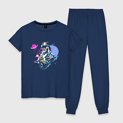 Пижама хлопковая женская Космический велосипедист, цвет: тёмно-синий