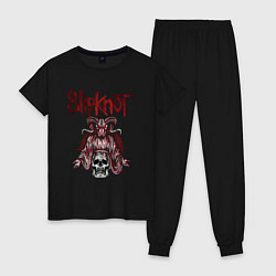 Пижама хлопковая женская Slipknot рогатый череп, цвет: черный