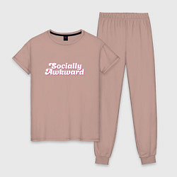 Пижама хлопковая женская Socially awkward, цвет: пыльно-розовый