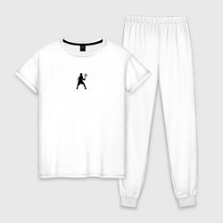 Пижама хлопковая женская Черный силуэт теннисиста, цвет: белый