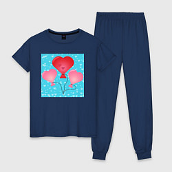 Пижама хлопковая женская Сердечки воздушные, цвет: тёмно-синий