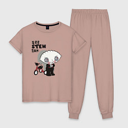 Пижама хлопковая женская Stewie saw, цвет: пыльно-розовый
