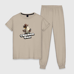 Пижама хлопковая женская Chicken Gun illustration, цвет: миндальный