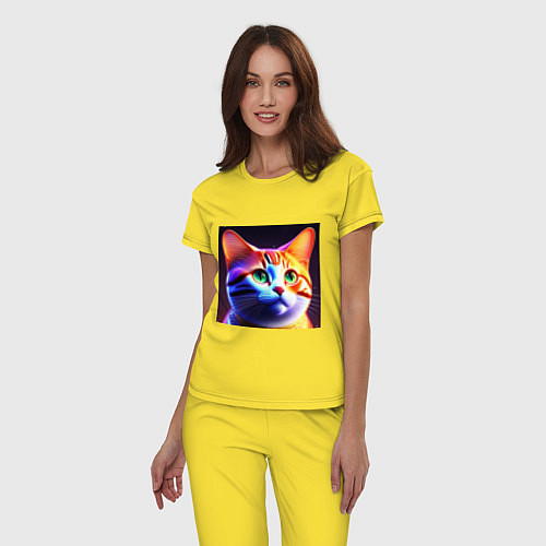 Женская пижама Милый котик с большими глазами / Желтый – фото 3