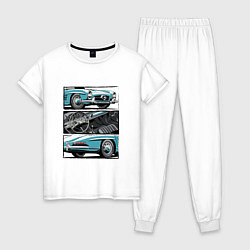 Пижама хлопковая женская Mercedes-Benz 300SL Roadster V1, цвет: белый