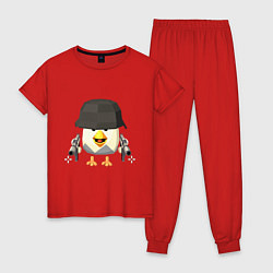Пижама хлопковая женская Chicken Gun в каске, цвет: красный