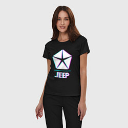 Пижама хлопковая женская Значок Jeep в стиле glitch, цвет: черный — фото 2