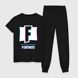 Пижама хлопковая женская Fortnite в стиле glitch и баги графики, цвет: черный