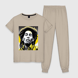 Пижама хлопковая женская Bob Marley Digital Art, цвет: миндальный