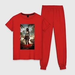 Пижама хлопковая женская Девушка на мертвом острове, цвет: красный