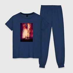 Пижама хлопковая женская Танк в пламени на поле боя, цвет: тёмно-синий