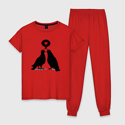 Пижама хлопковая женская Birds love, цвет: красный