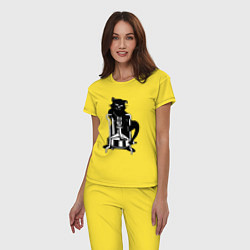 Пижама хлопковая женская Кот Бегемот на примусе, цвет: желтый — фото 2