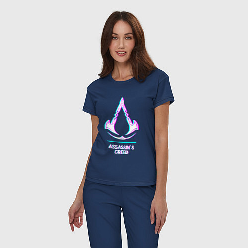 Женская пижама Assassins Creed в стиле glitch и баги графики / Тёмно-синий – фото 3