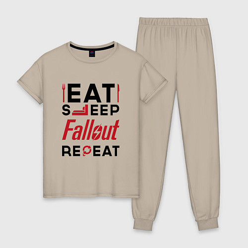 Женская пижама Надпись: eat sleep Fallout repeat / Миндальный – фото 1