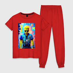 Пижама хлопковая женская Барт Симпсон - фантазия - нейросеть, цвет: красный