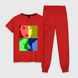 Пижама хлопковая женская Девушка в цветном окне, цвет: красный