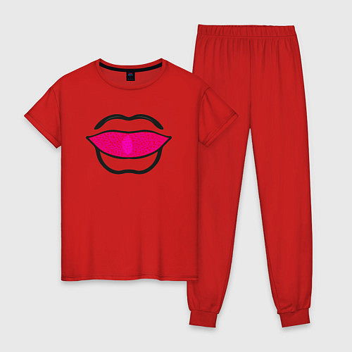 Женская пижама Губы абстракция, силуэт рта / Красный – фото 1