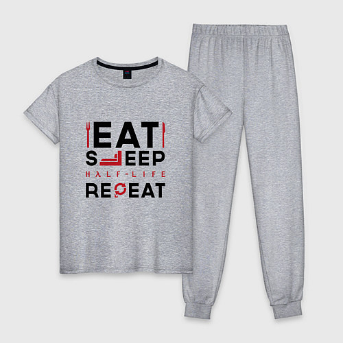 Женская пижама Надпись: eat sleep Half-Life repeat / Меланж – фото 1